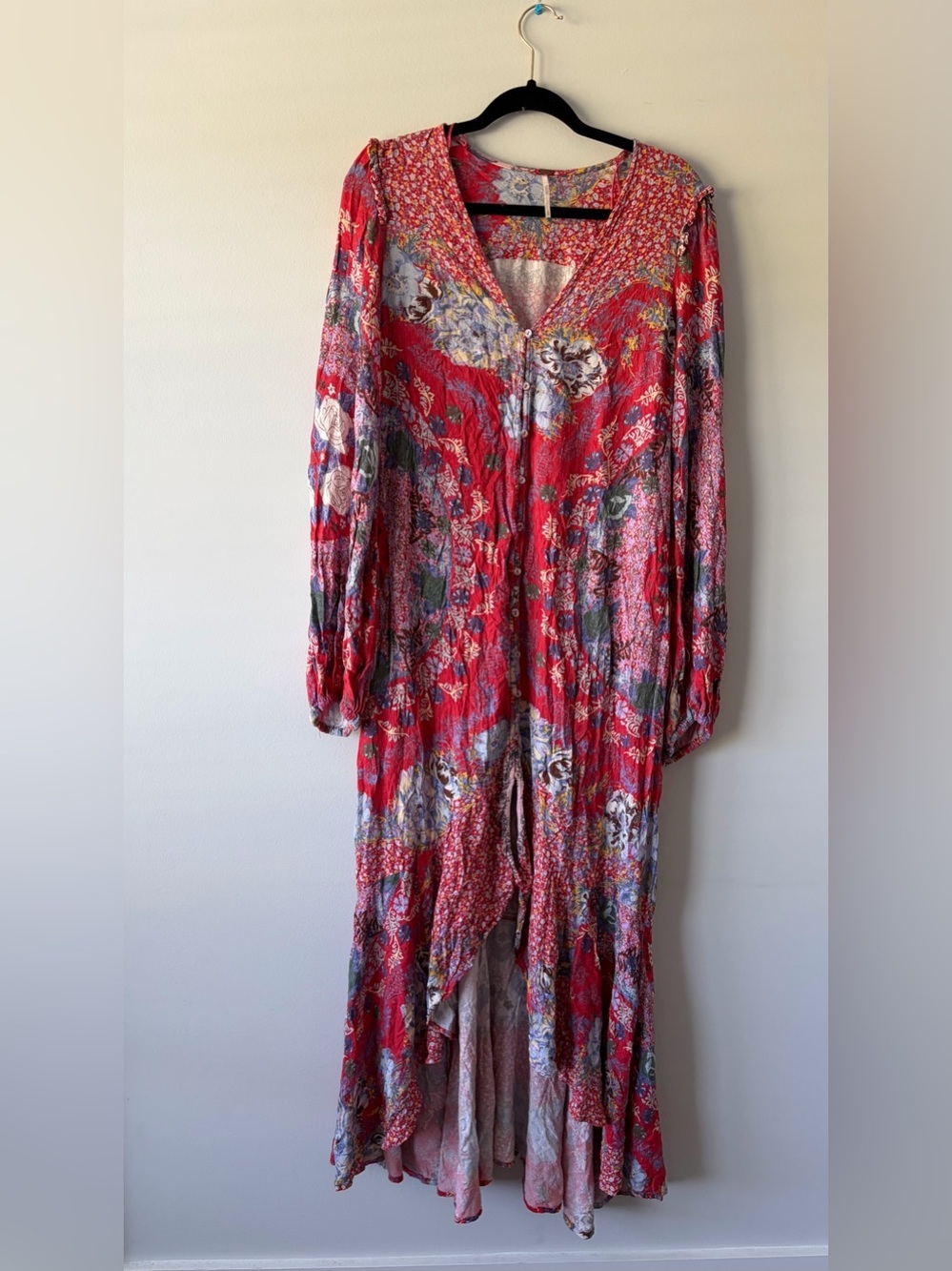 Free People Patchwork Floral Button Front Maxi Dress Boho Prairie Cottagecore S